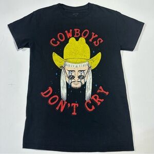 Oliver Tree Black Graphic Tee with Yellow Cowboy Hat Design